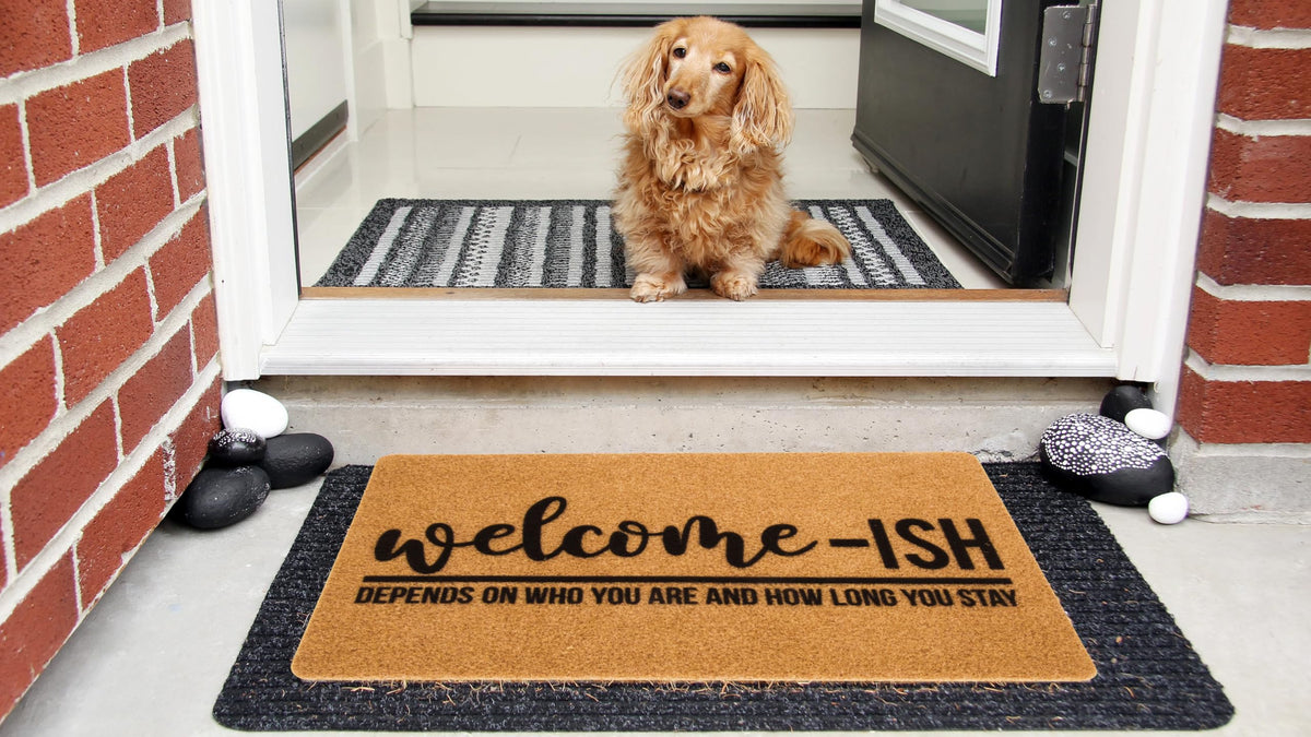 Eohak Welcome-Ish mat 17x29 size placed at doorway