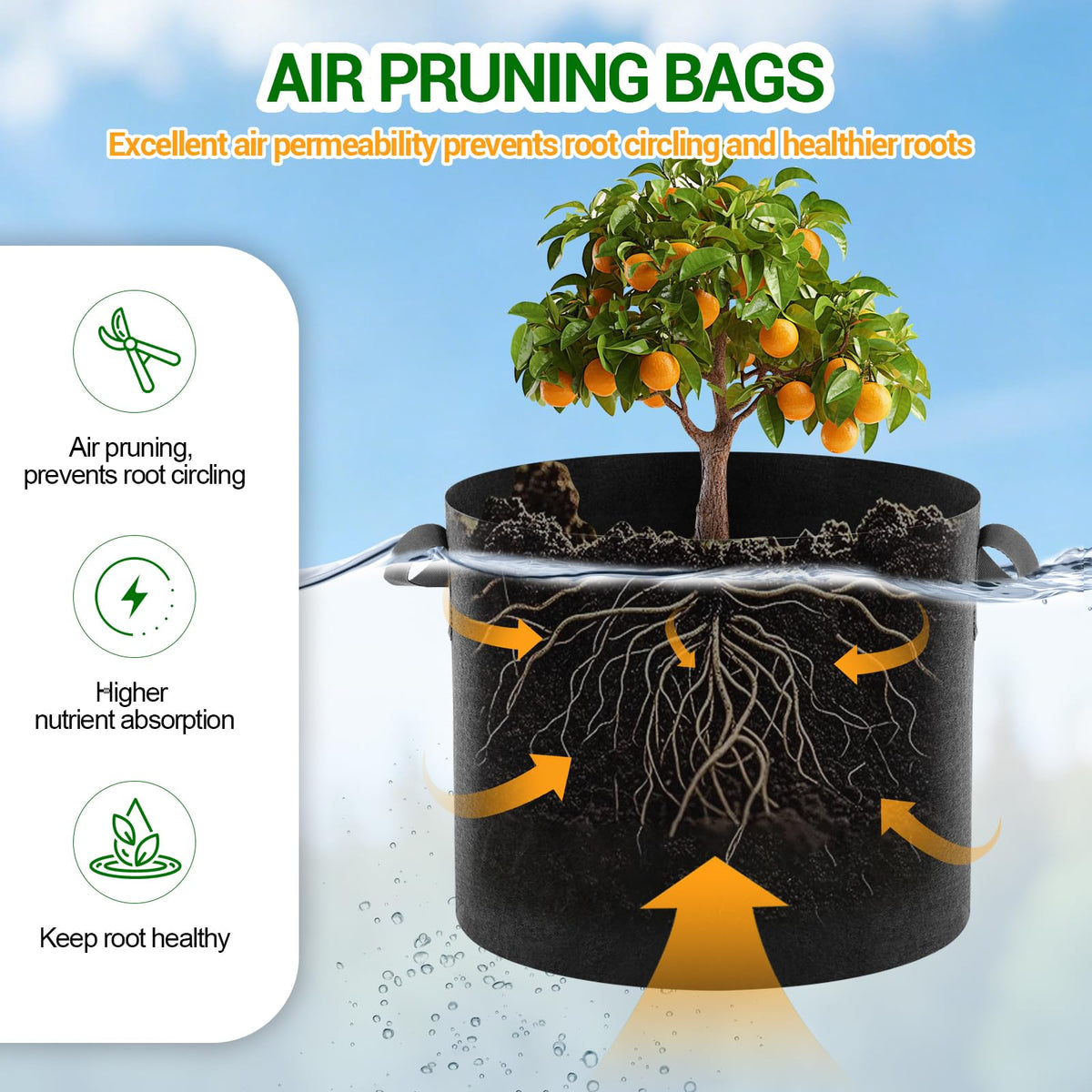 EOKOICA grow bags folded flat for compact storage when not in use.