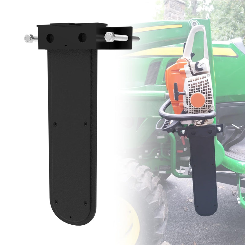 EONECROSS universal chainsaw holder on a tractor secures up to a 20-inch saw.