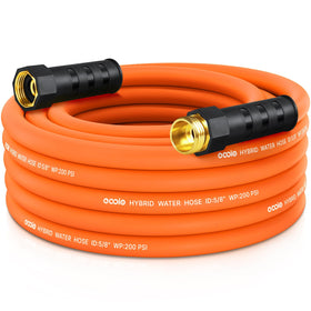 EOOIO garden hose 25 ft coiled for easy storage and quick watering.