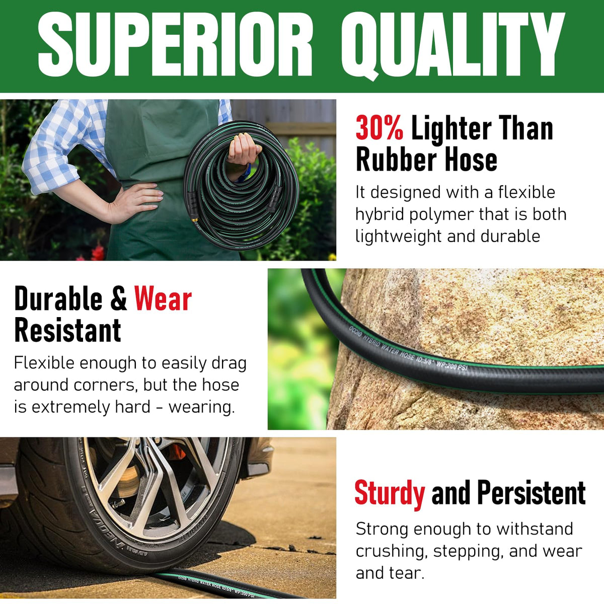 EOOIO garden hose lightweight and flexible for comfortable handling.