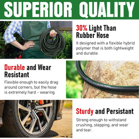 EOOIO heavy-duty garden hose 35ft all-weather flexibility handles hot sun and cold nights.