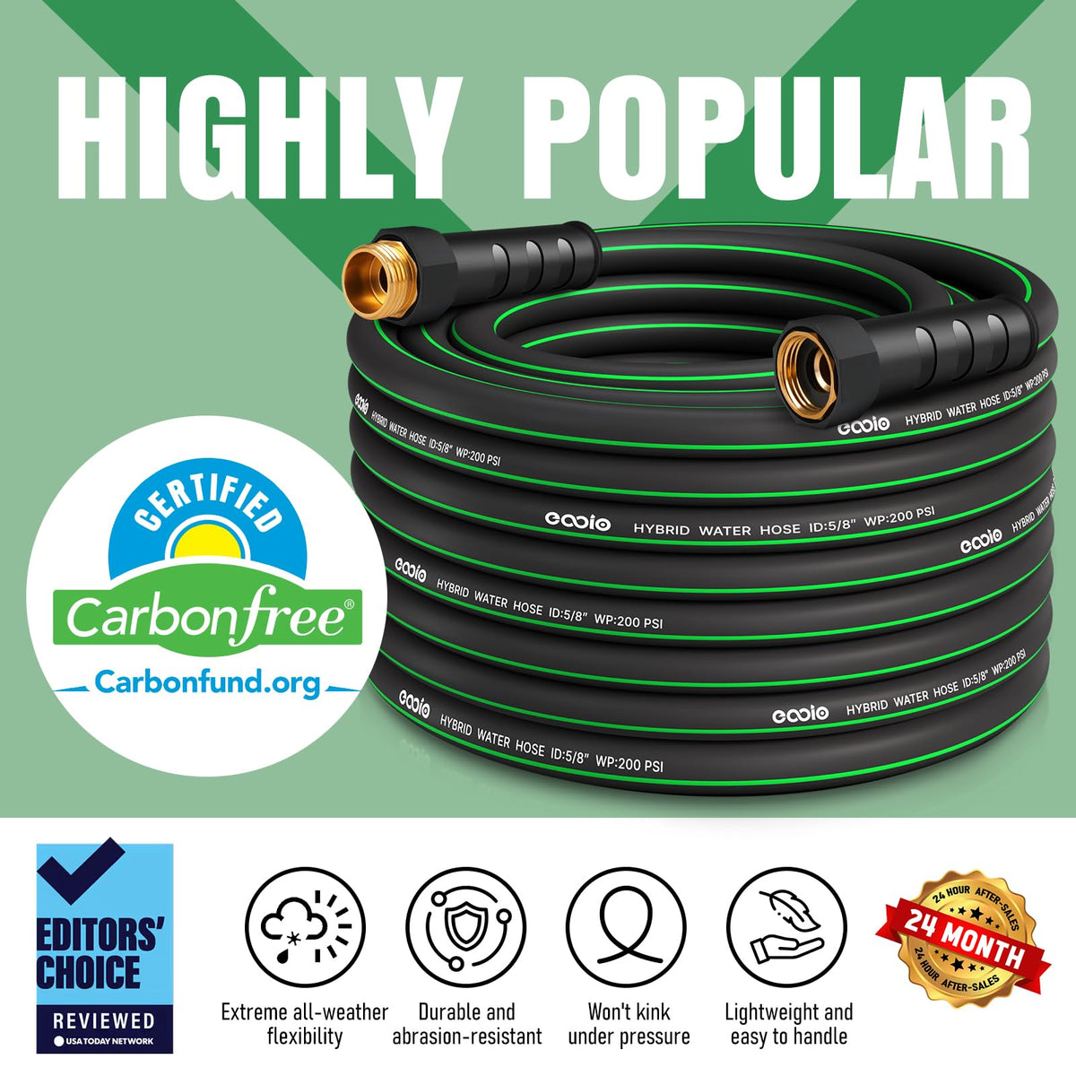 EOOIO heavy-duty kink-resistant hose designed for reliable long watering sessions.