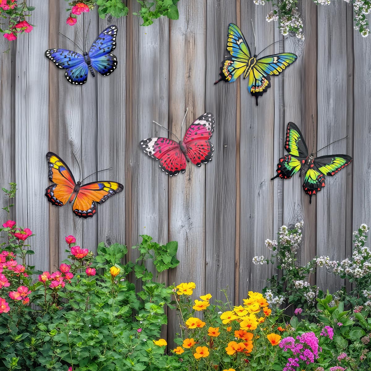 5-piece set helps create a cohesive outdoor butterfly display.