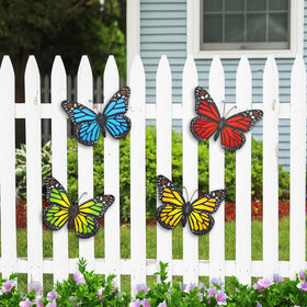 EOORAU metal butterfly wall art in green enhances garden fences with weatherproof color