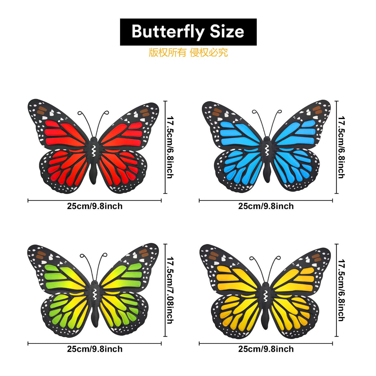 EOORAU metal butterfly wall art in red brightens patios and trees
