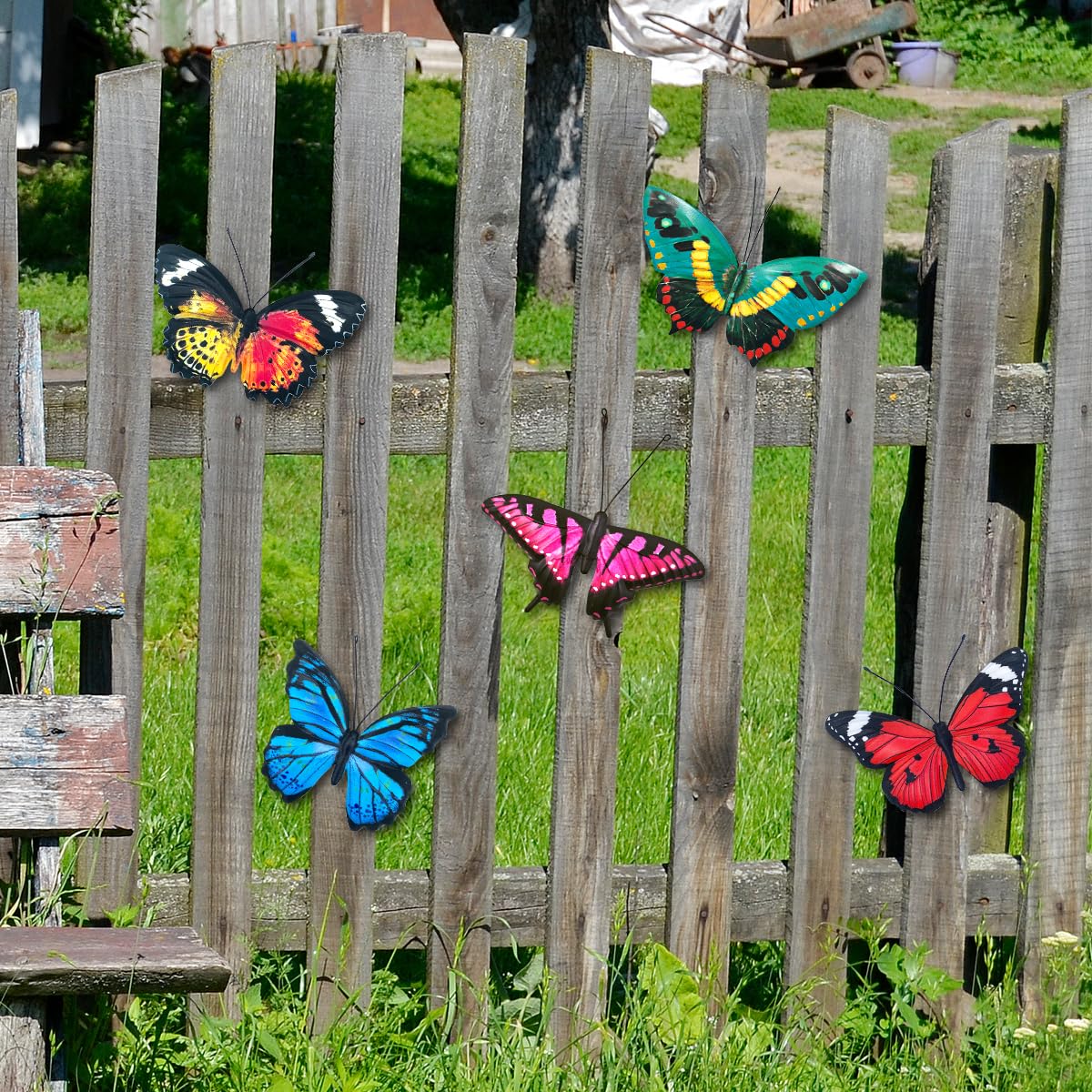EOORAU weatherproof butterfly sculpture mounted on fence or wall