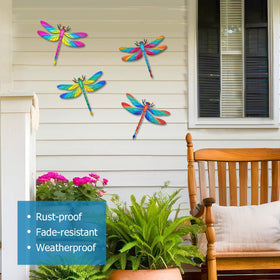EOORAU colorful dragonfly wall sculpture green tones on exterior wall