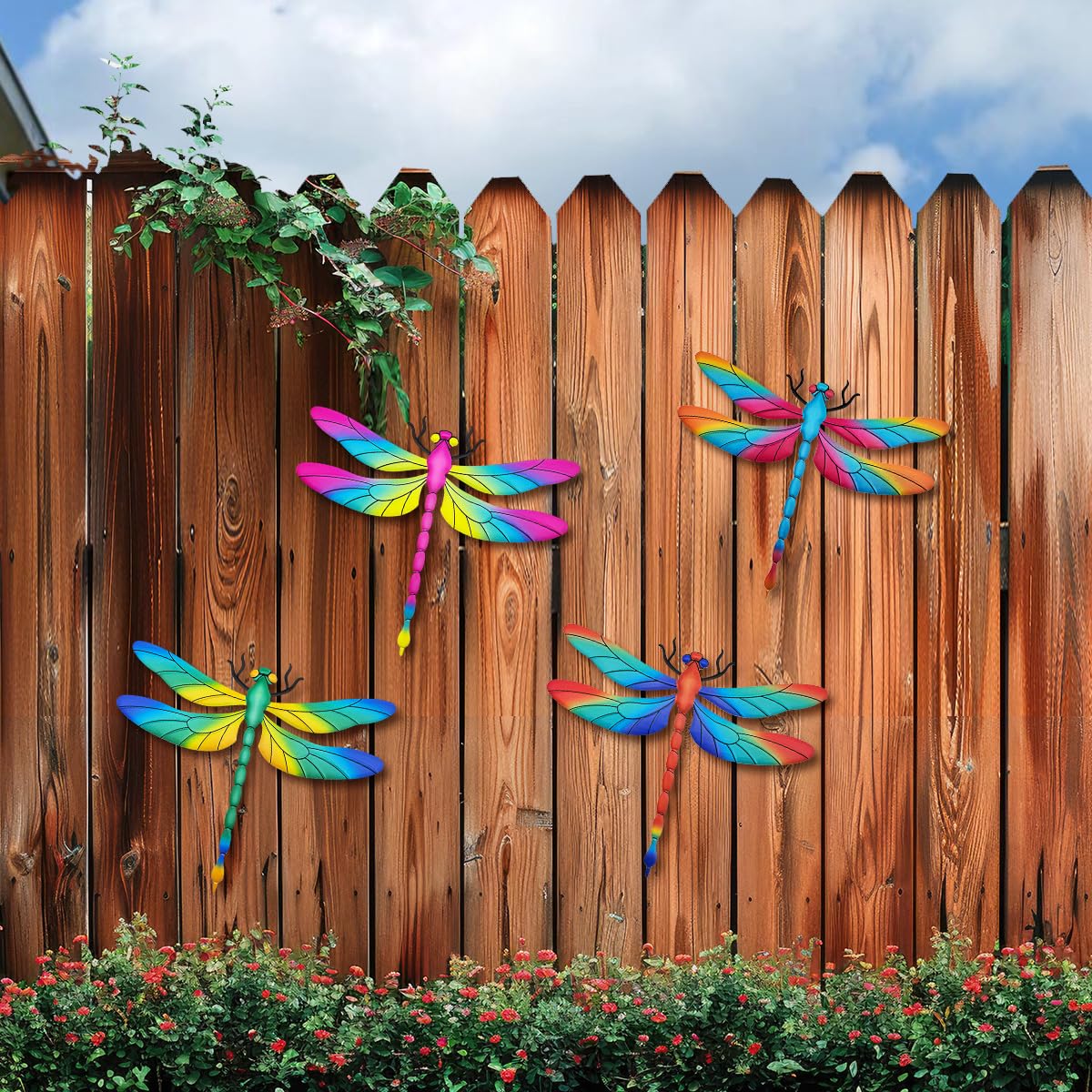 EOORAU multicolor dragonfly wall art pink finish for porch or doorway