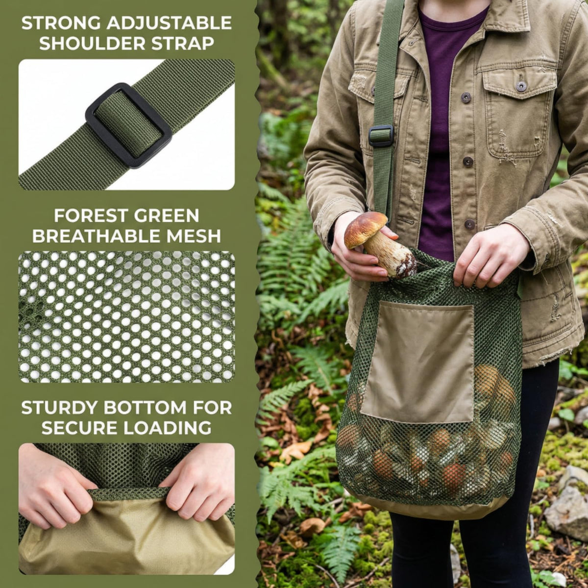 Eorbow folding fungus knife with brush cleans dirt at the harvest site