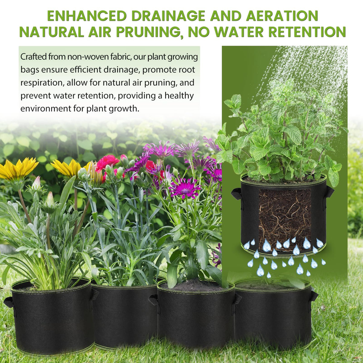 Eowllo Grow Bags offer ten-gallon capacity for tomatoes and veggies.