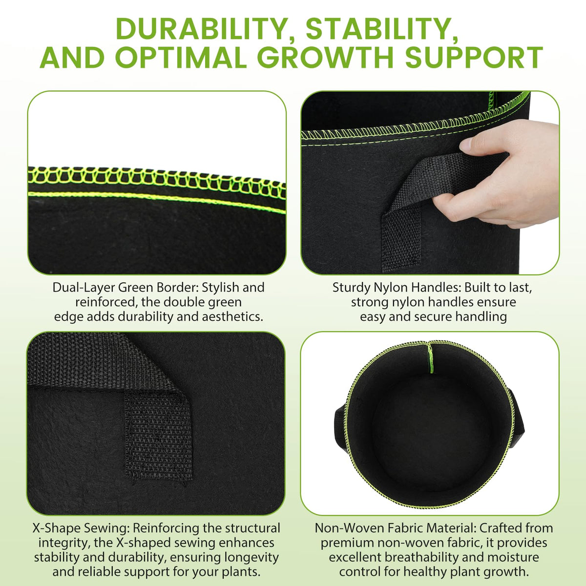 Foldable Eowllo grow bags simplify storage and season-to-season use.