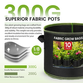 Double-knitted handles on Eowllo grow bags for easy transport.