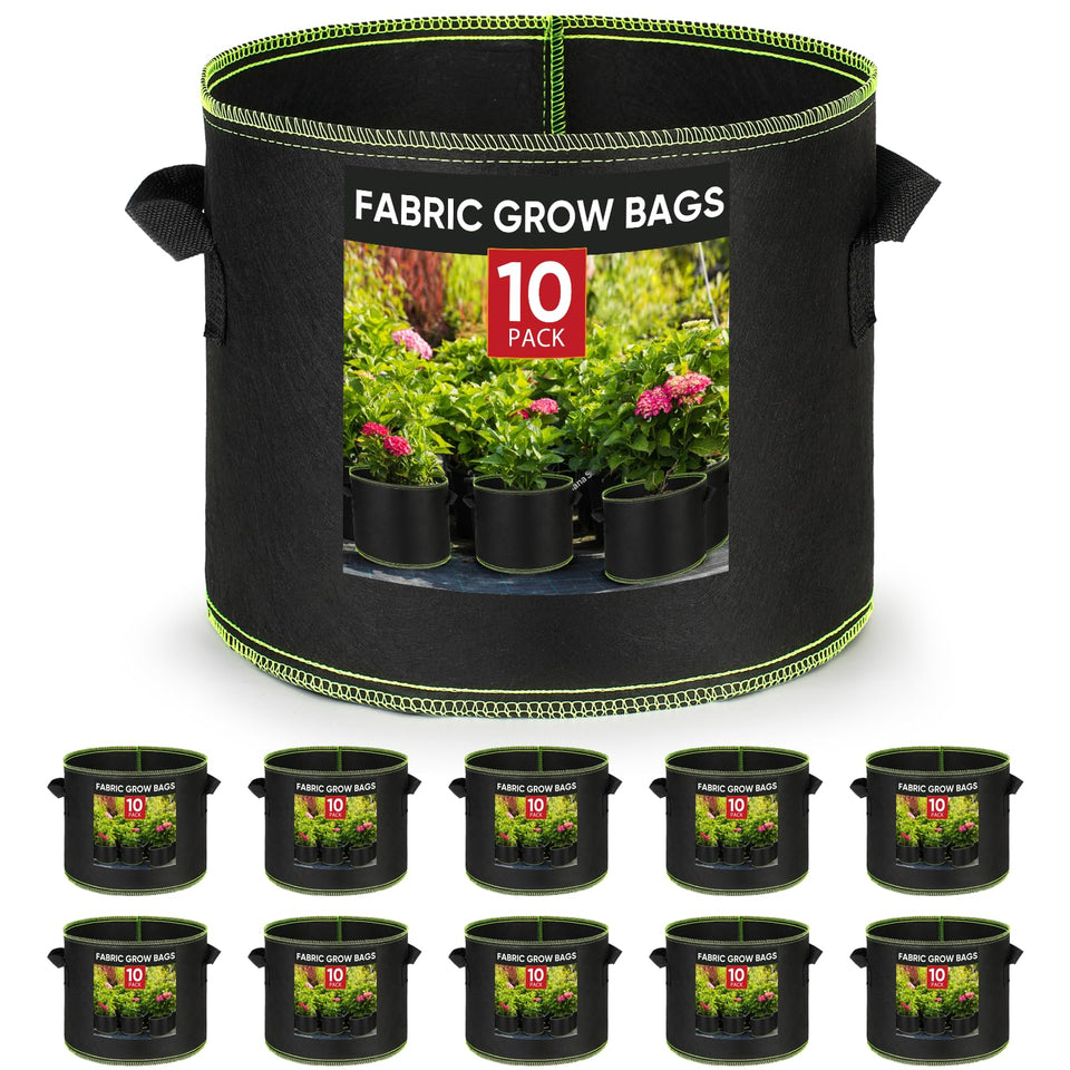 Eowllo Grow Bags with reinforced stitching and green edging for long-lasting planters.