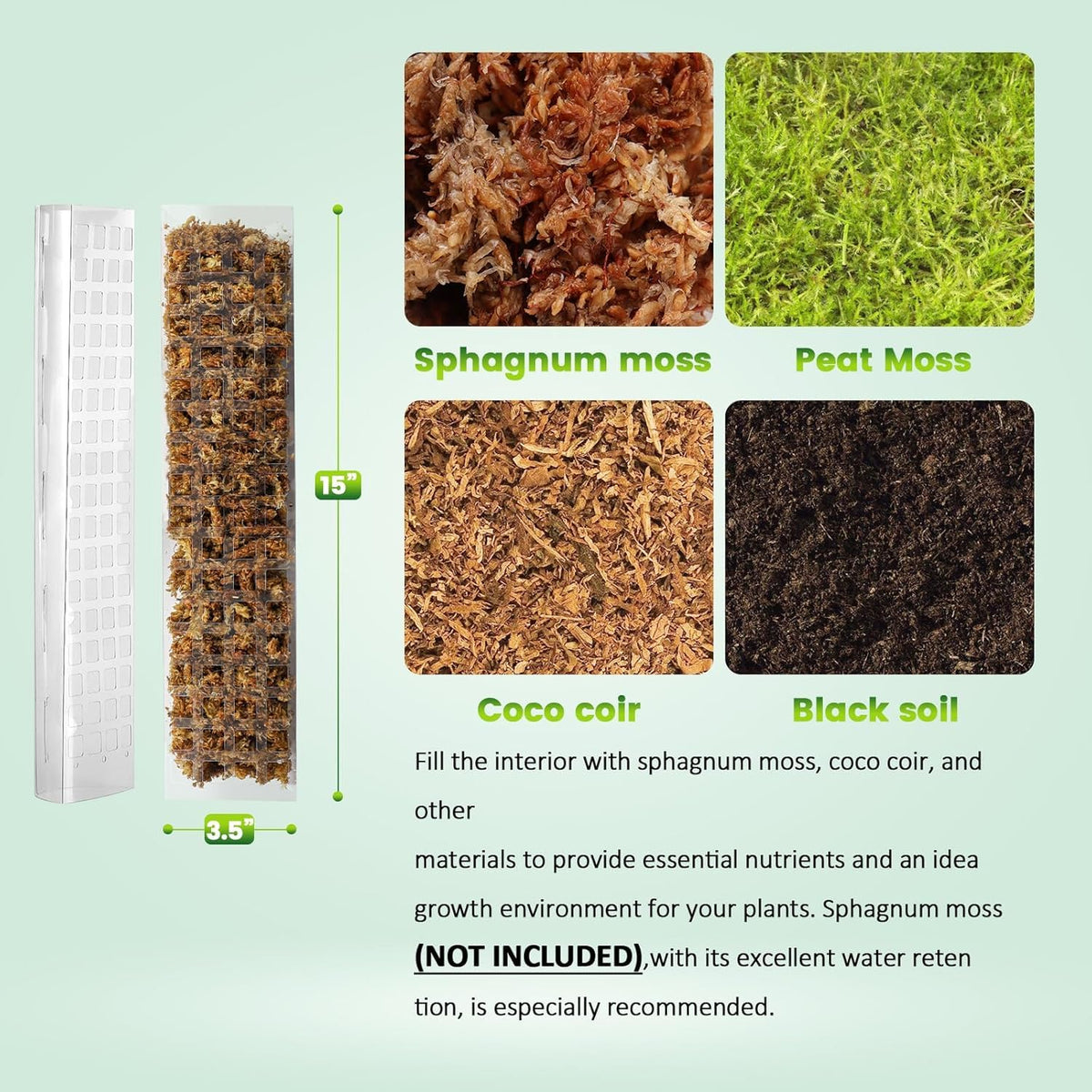EOX stackable moss poles demonstrate extended height options up to 56 inches.