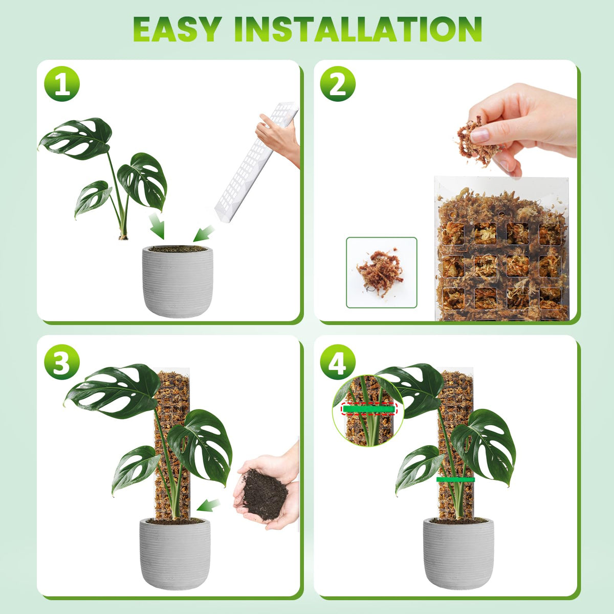 EOX moss pole concept with sphagnum moss for moisture retention.