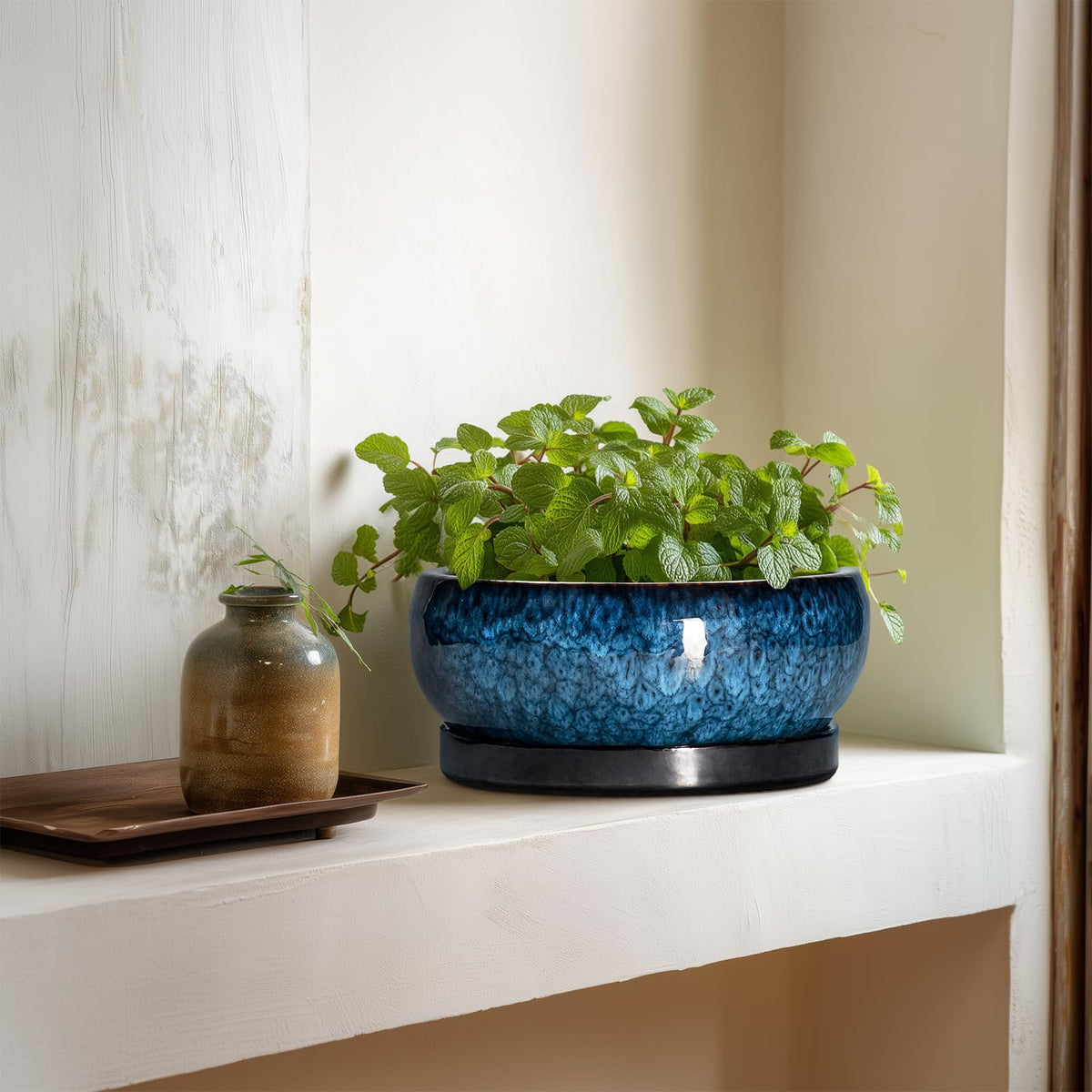 EPFamily durable blue glazed bonsai pot for long-term display