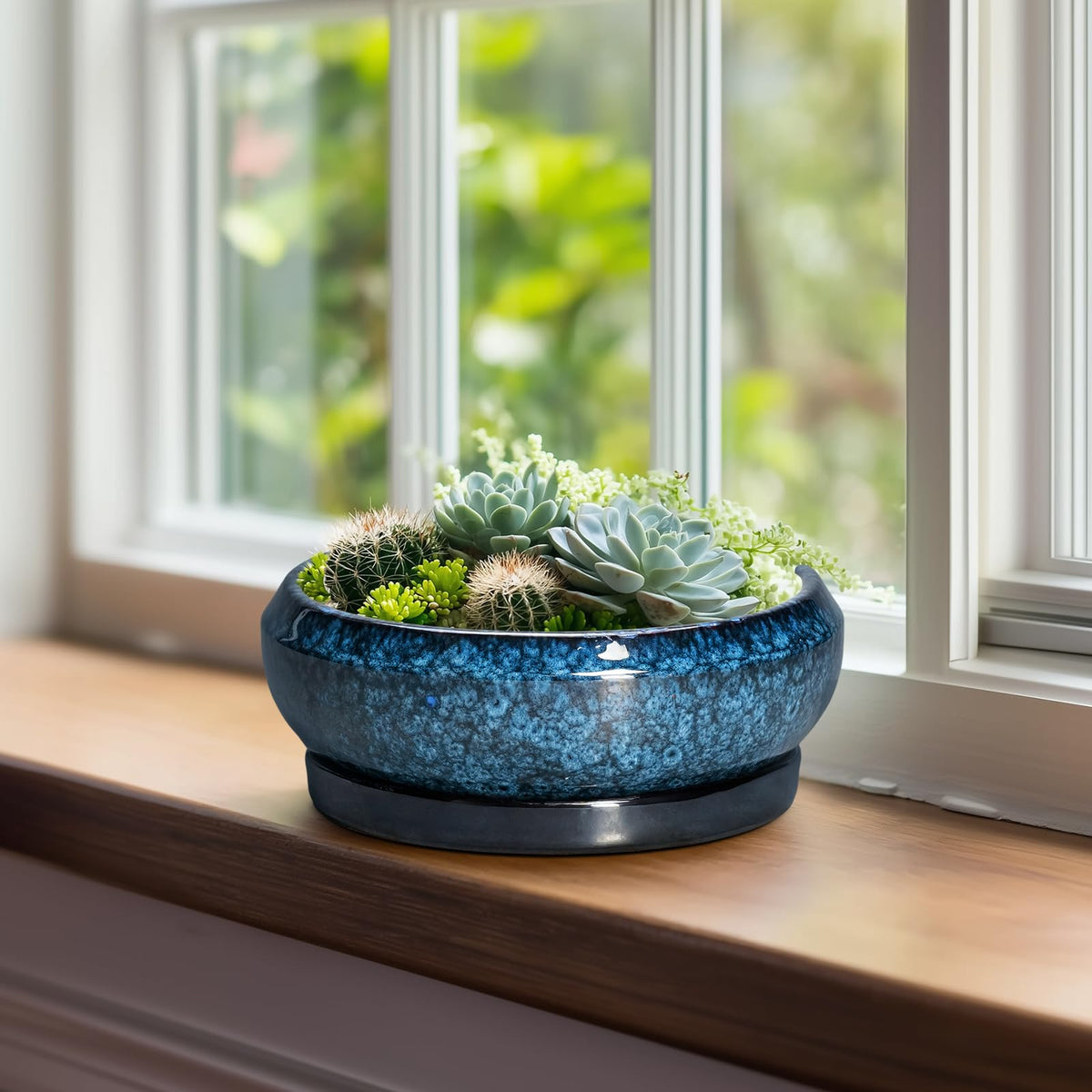 EPFamily ceramic saucer included with blue glaze planter