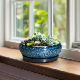 EPFamily ceramic saucer included with blue glaze planter