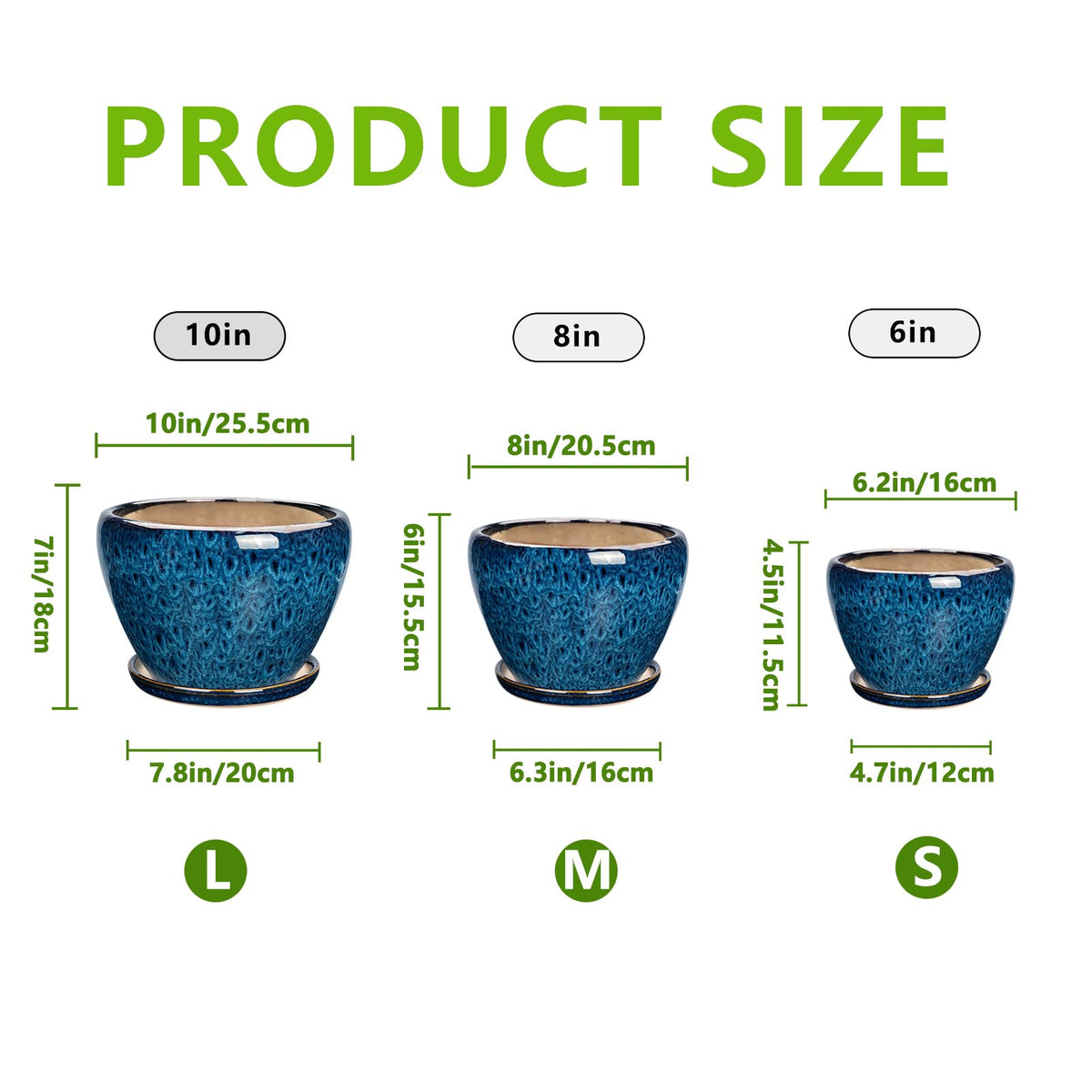 EPFamily ceramic plant pot 10-inch blue ideal for larger houseplants