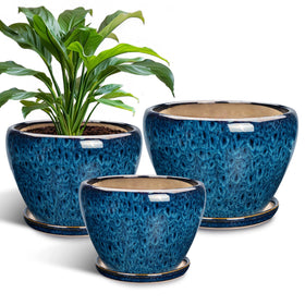 EPFamily ceramic plant pot 6-inch blue with drainage hole promotes healthy roots