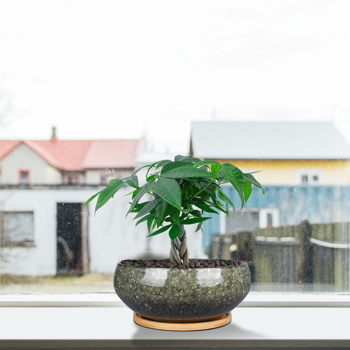 EPFamily brown glazed ceramic planter for indoor and outdoor plant displays.