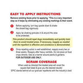 EPIC REPELLENTS Dog Scram close-up shows natural granules ready for outdoor use