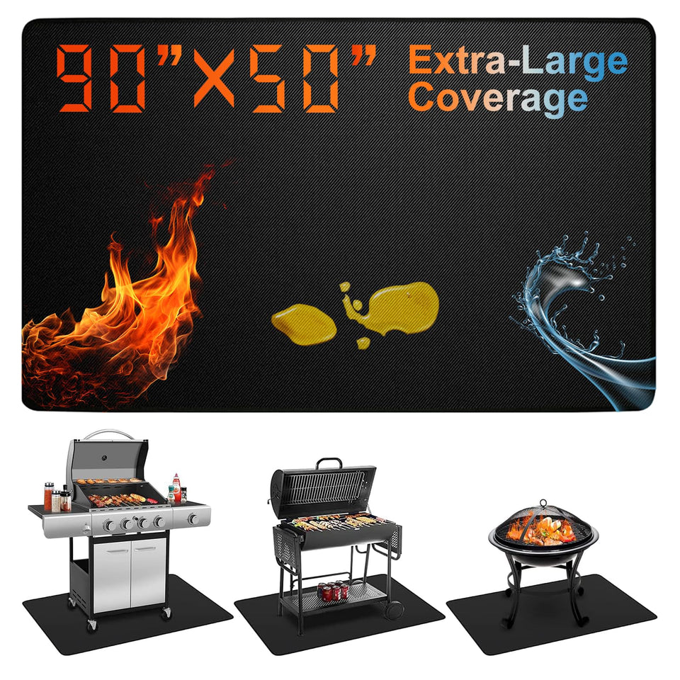 Epinovo extra-large grill mat coverage protects decks from grease and spills.