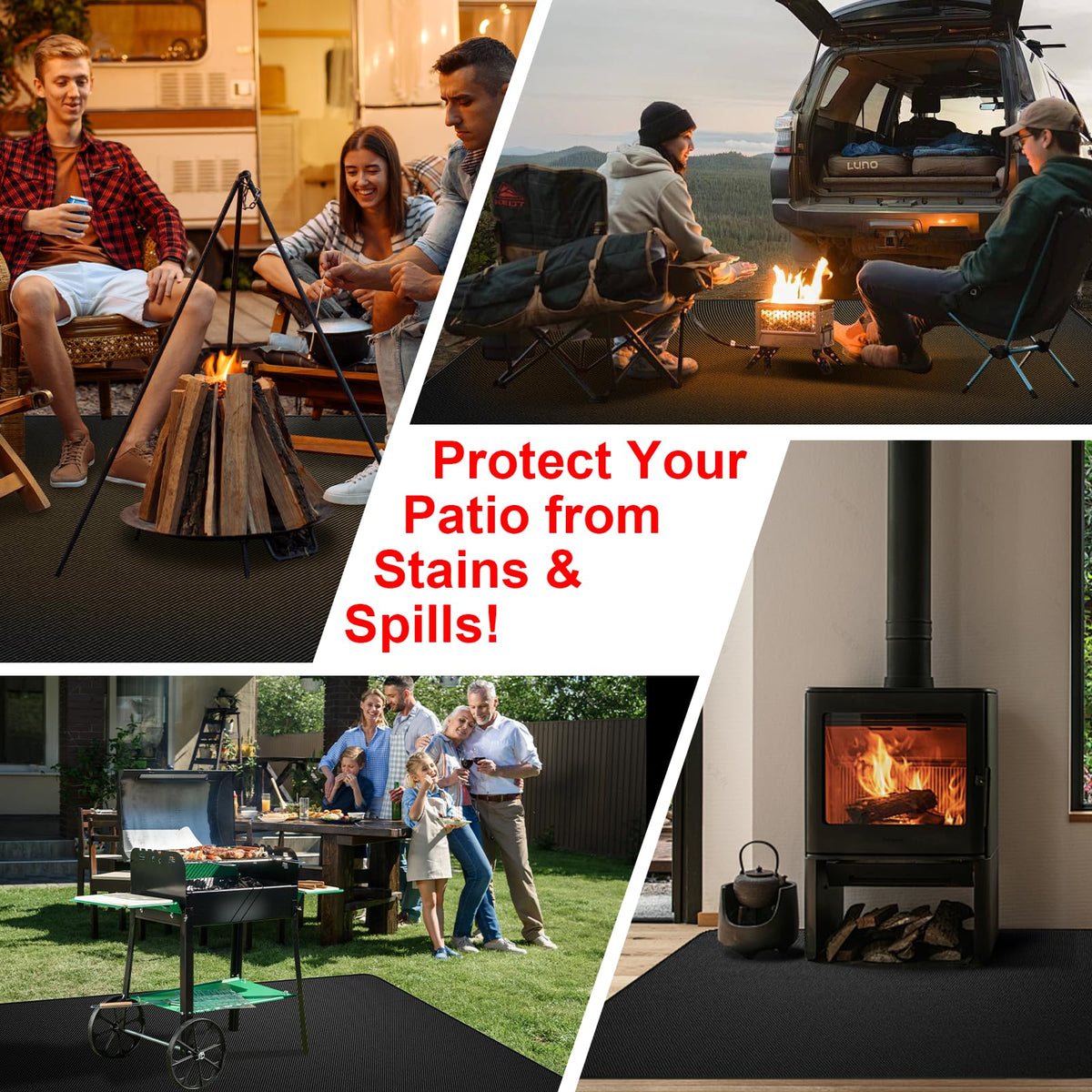 Epinovo versatile under-grill mat for grilling, camping, and gatherings.