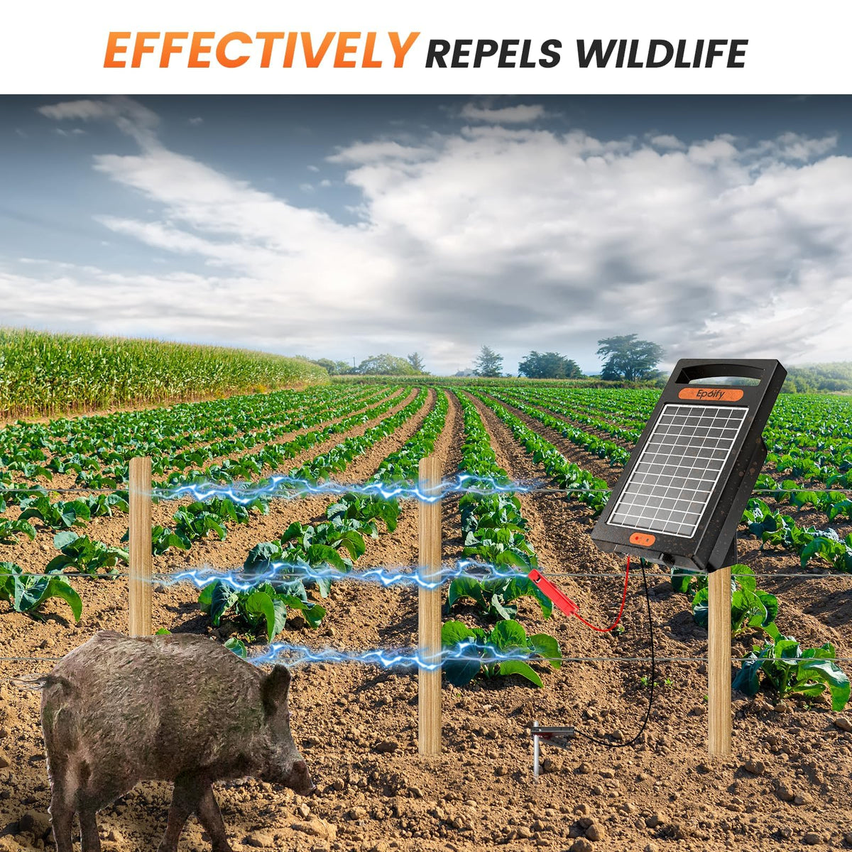 Epoify portable all-in-one energizer in a sunny field.