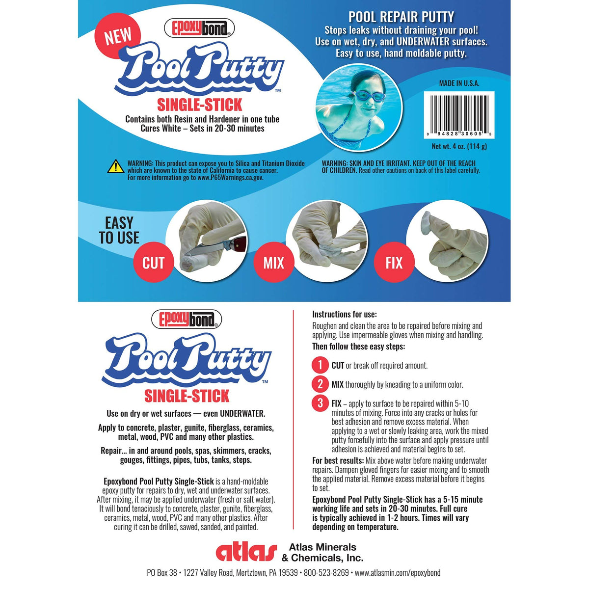 Epoxybond Pool Putty kneaded to a uniform color before application