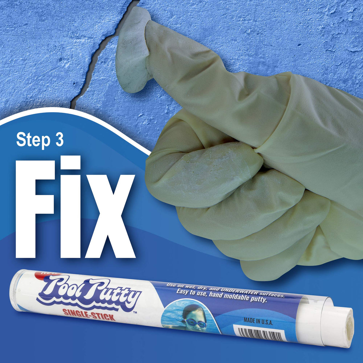 Epoxybond Pool Putty is a simple DIY repair solution.