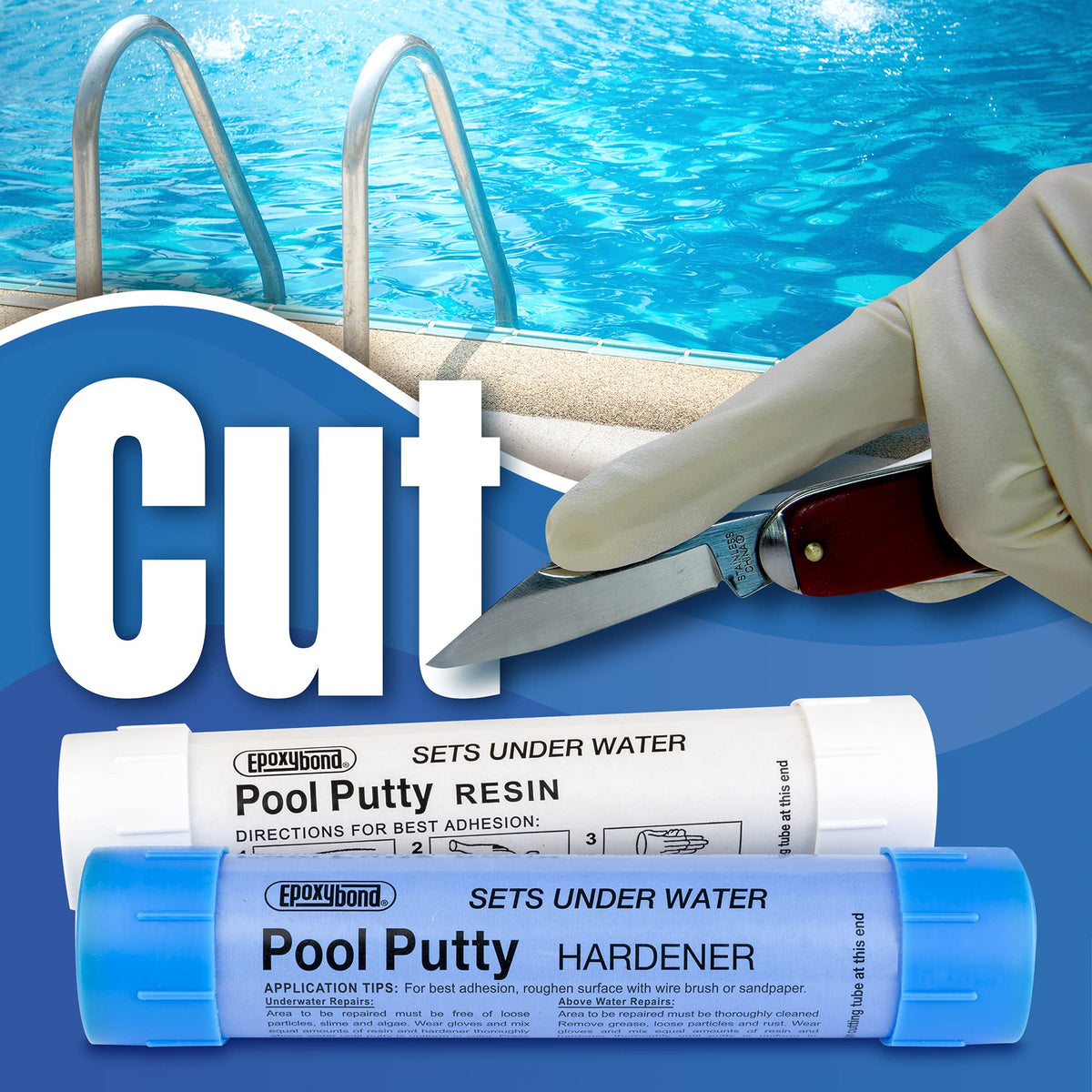 Epoxybond Pool Putty repairing chipped pool tile