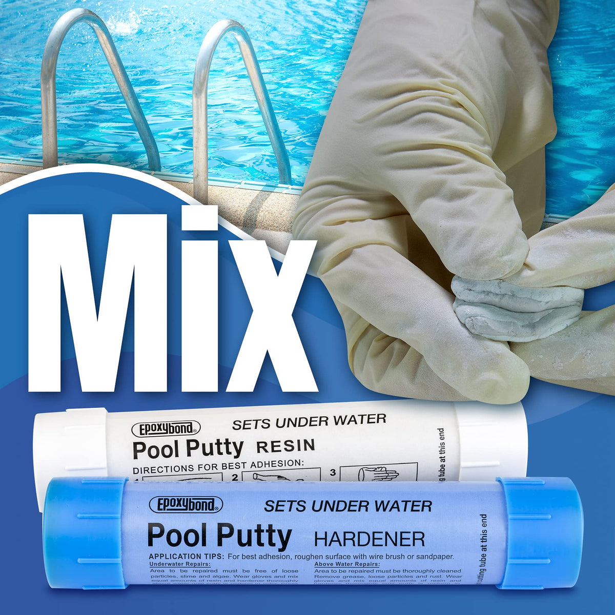 Epoxybond Pool Putty sealing cracks on concrete surface