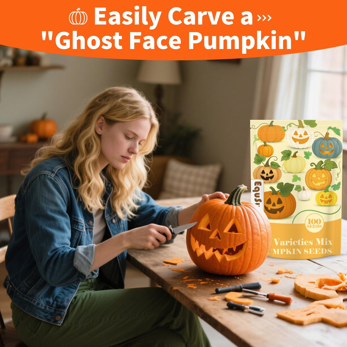 EquSym Jack O Lantern pumpkin seeds for festive carved pumpkins and autumn decor