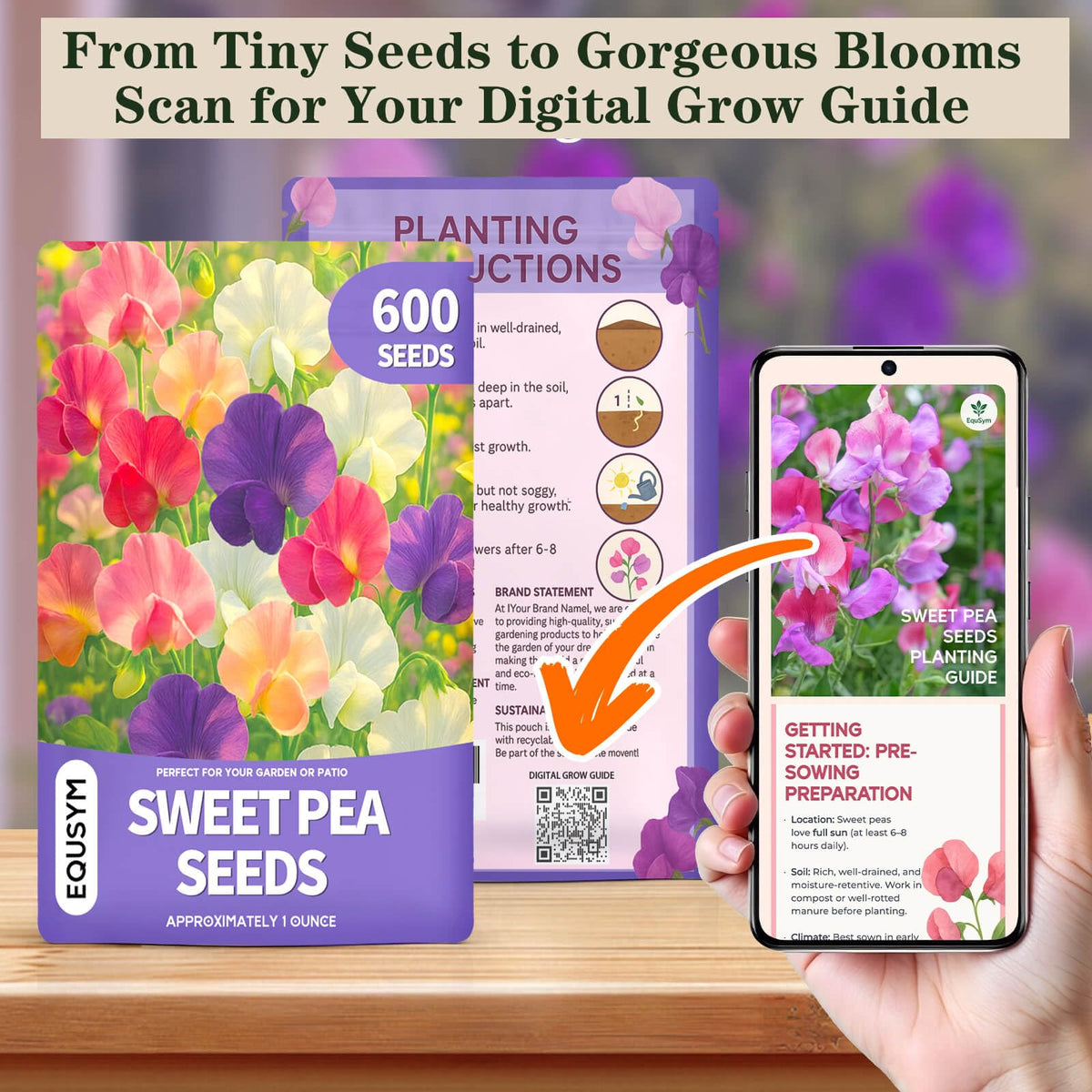 EquSym Sweet Pea seeds germination in starter tray demonstrates easy to grow appeal for beginners