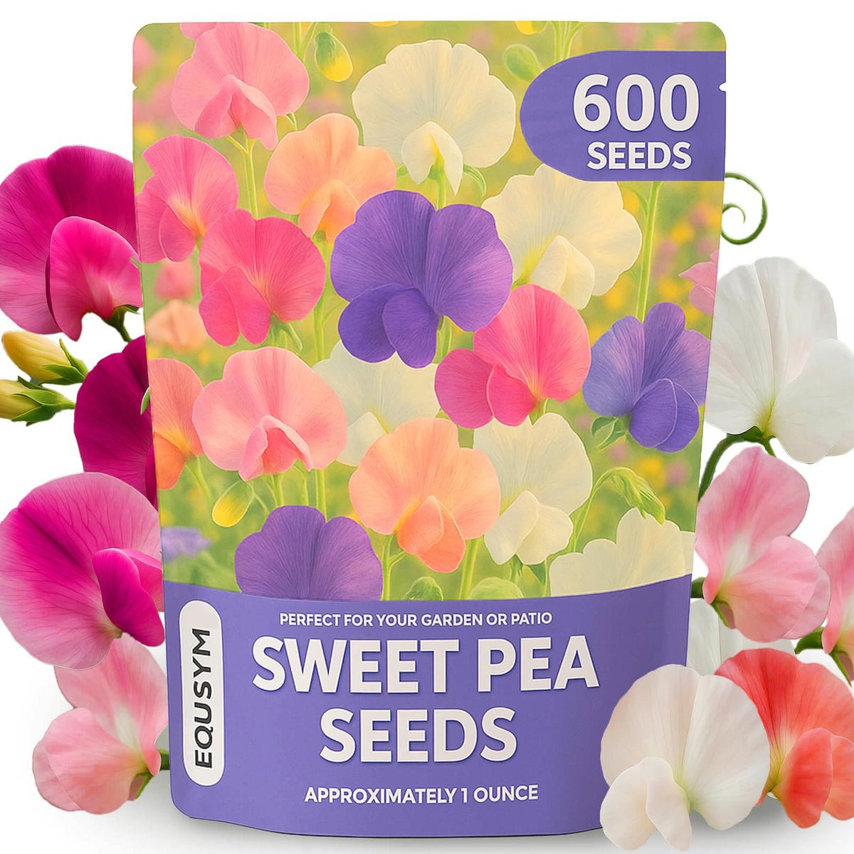 EquSym Sweet Pea seeds show vibrant multi color blooms for a fragrant display
