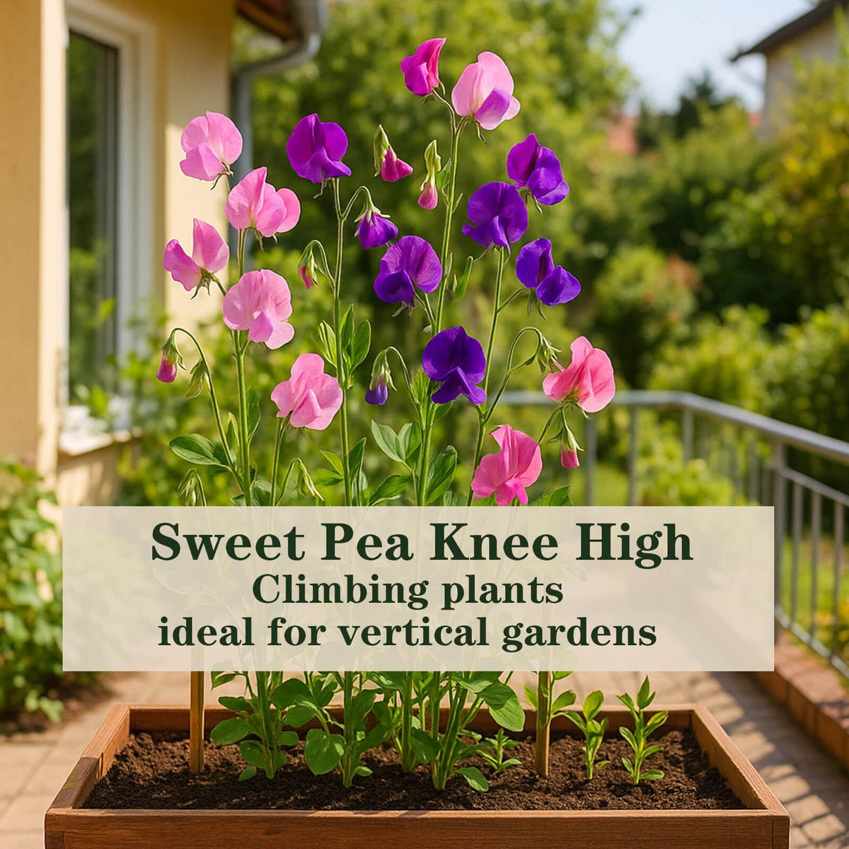 EquSym Sweet Pea plants thriving in a garden bed provide long lasting color and scent