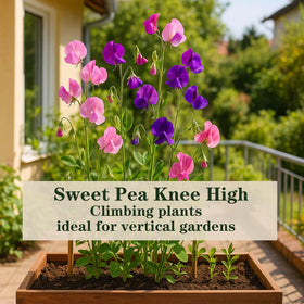 EquSym Sweet Pea plants thriving in a garden bed provide long lasting color and scent
