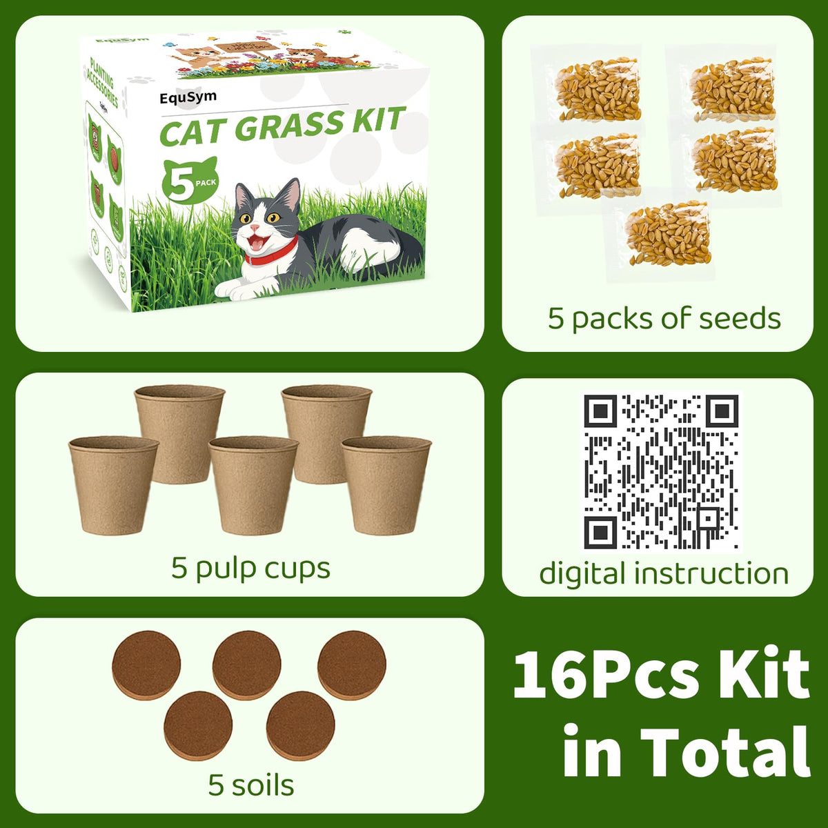 EquSym cat grass seeds kit soil discs in action for simple planting.