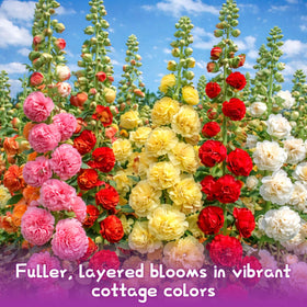 EquSym hollyhock mixed colors bloom for cottage garden charm.