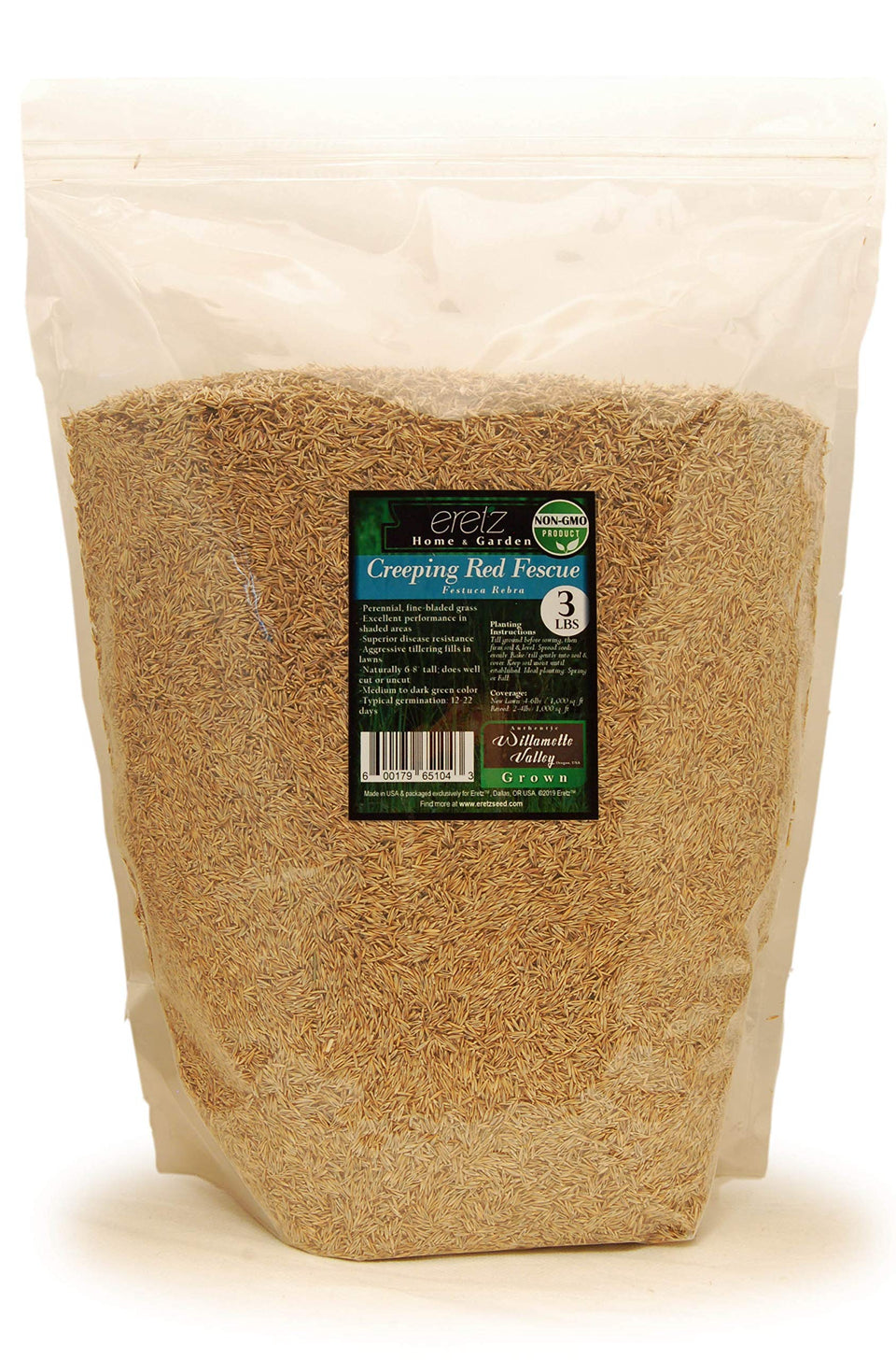 Eretz Creeping Red Fescue seed bag, 3 lb, ready for shade lawns