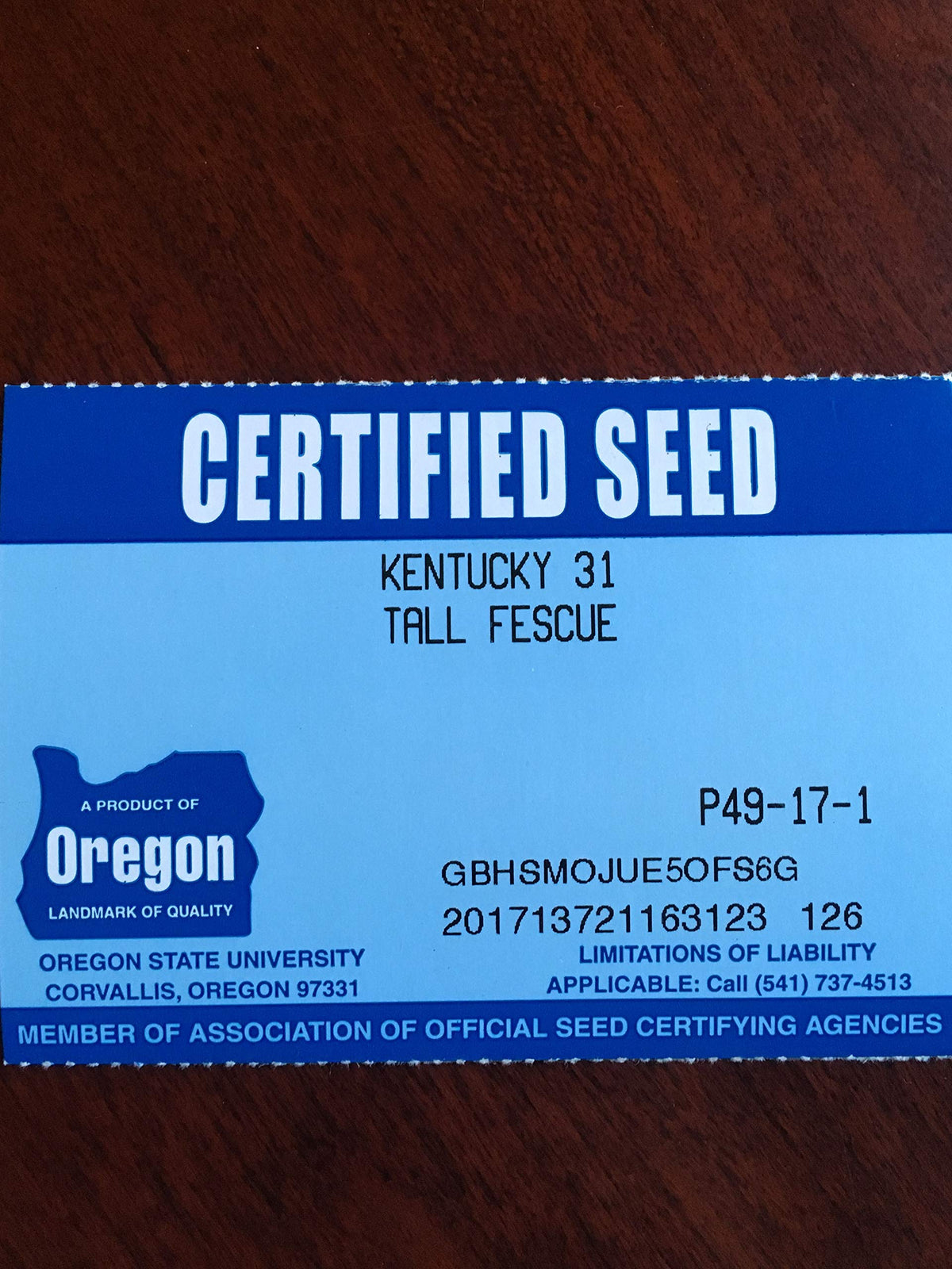 State certification stamp indicating seed authenticity
