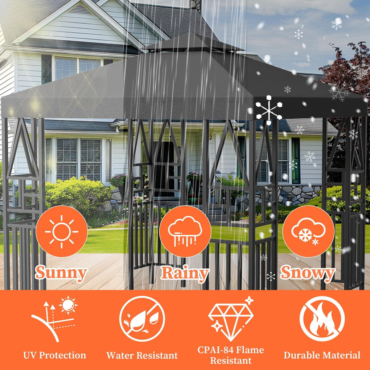 ERFEI Gazebo Canopy double-tier vent top enhances airflow for cooler seating.
