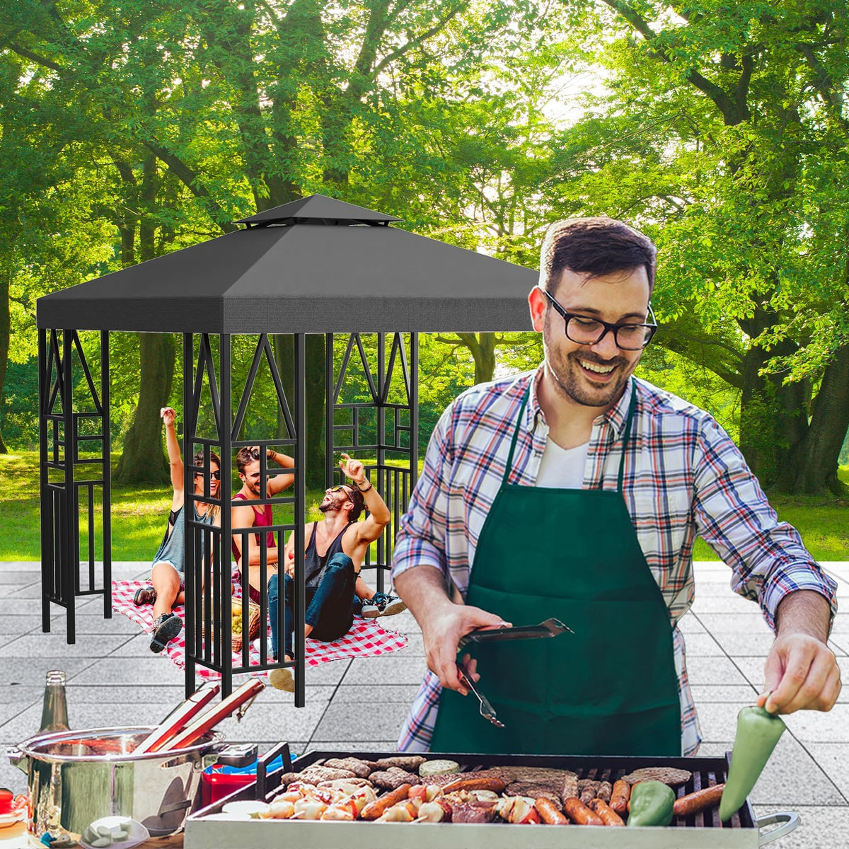 ERFEI Gazebo Canopy Velcro installation enables quick, stable shade setup.