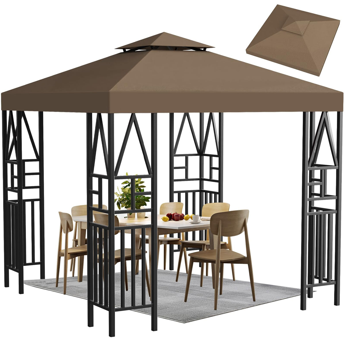 ERFEI Gazebo canopy Coffee color with 10x10 coverage for outdoor gatherings.