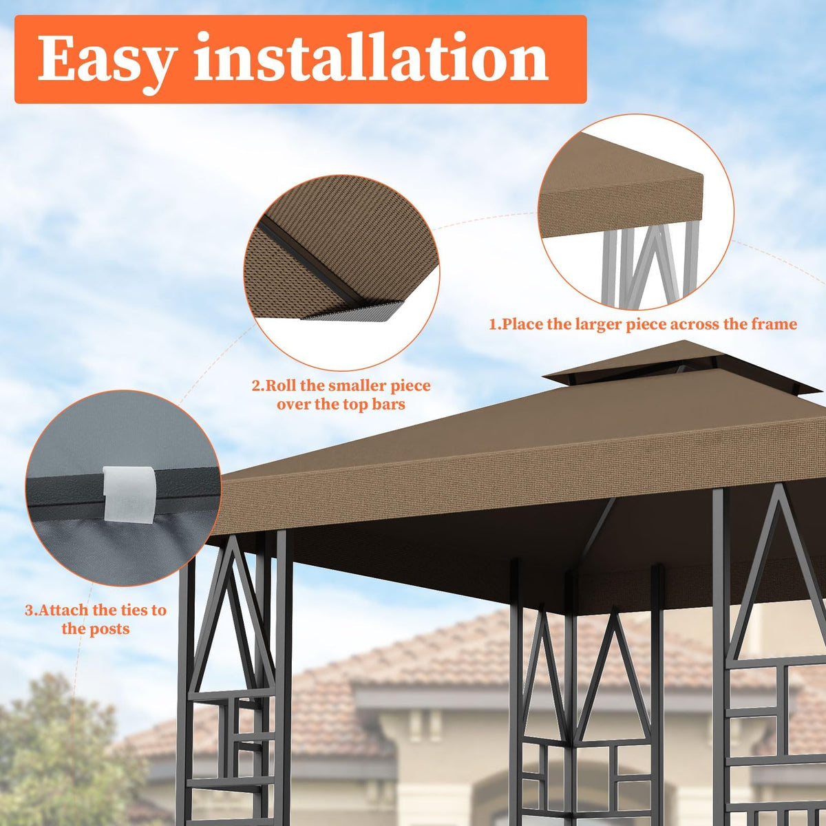 ERFEI Gazebo canopy demonstrates sun protection with UV-blocking material.