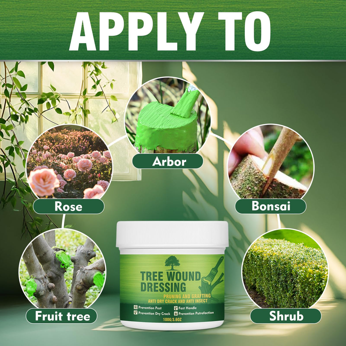 Erigathe pruning dressing paste bottle demonstrates easy, brush-on graft protection