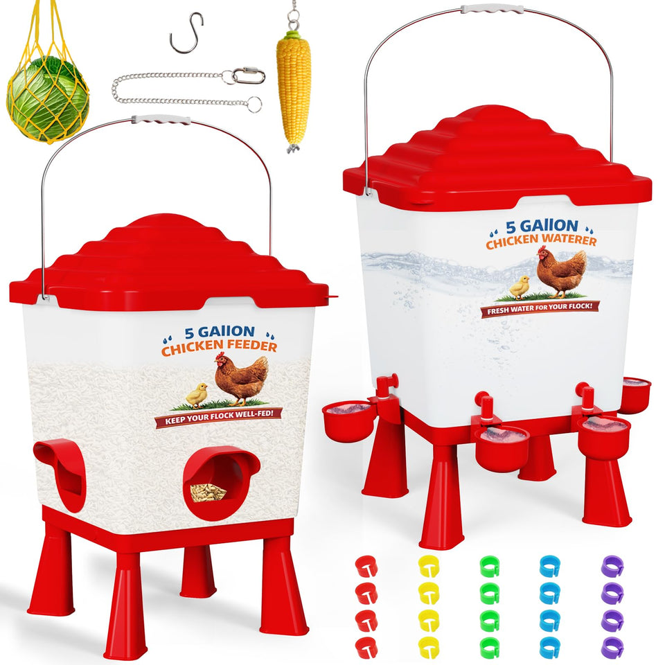 Erinaik chicken feeder and waterer set front view for easy coop monitoring