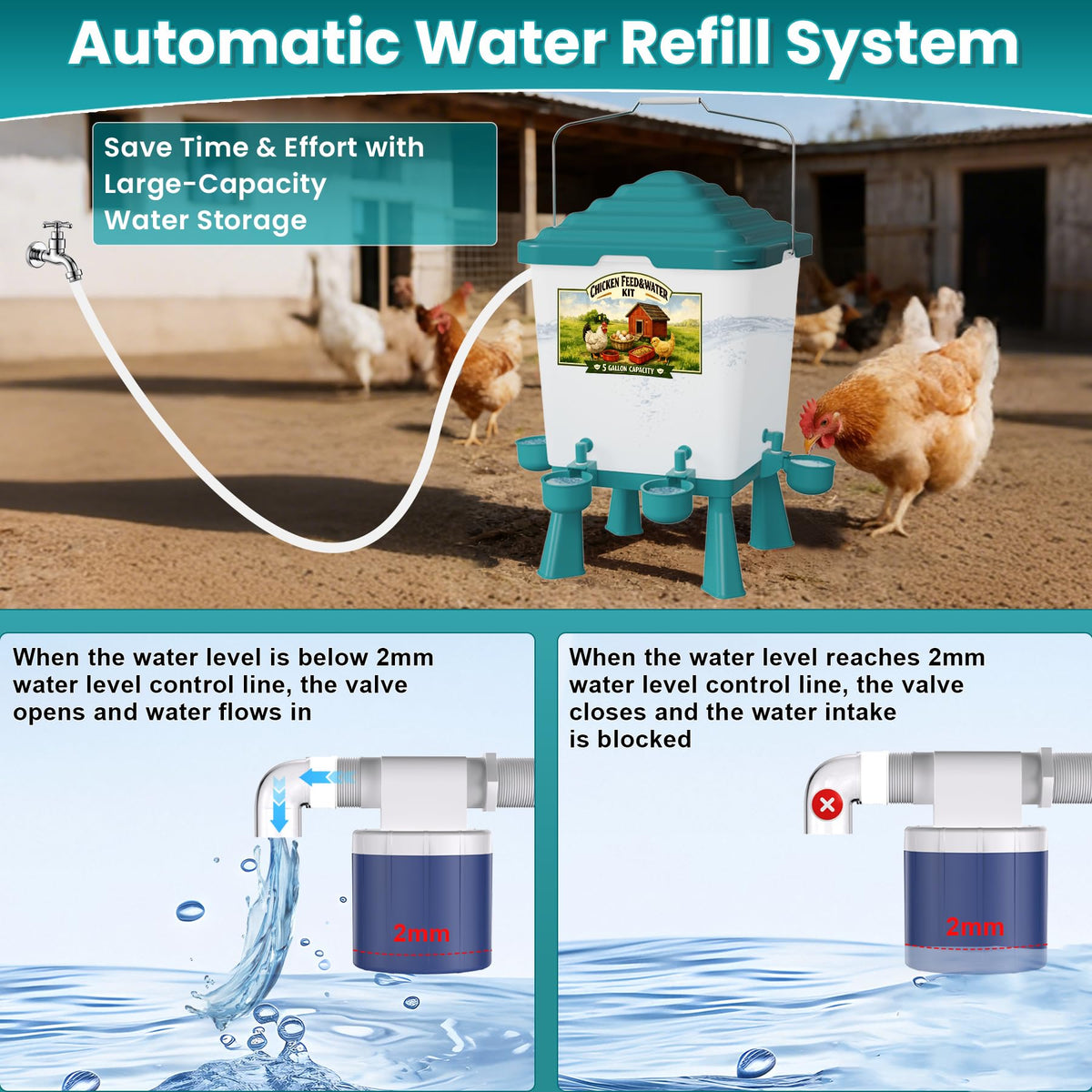 Erinaik cup chicken waterer system keeps water clean and fresh.